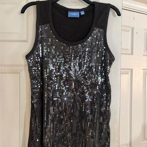 Simply Vera Wang Black Sequin Scoop Neck Tank Top